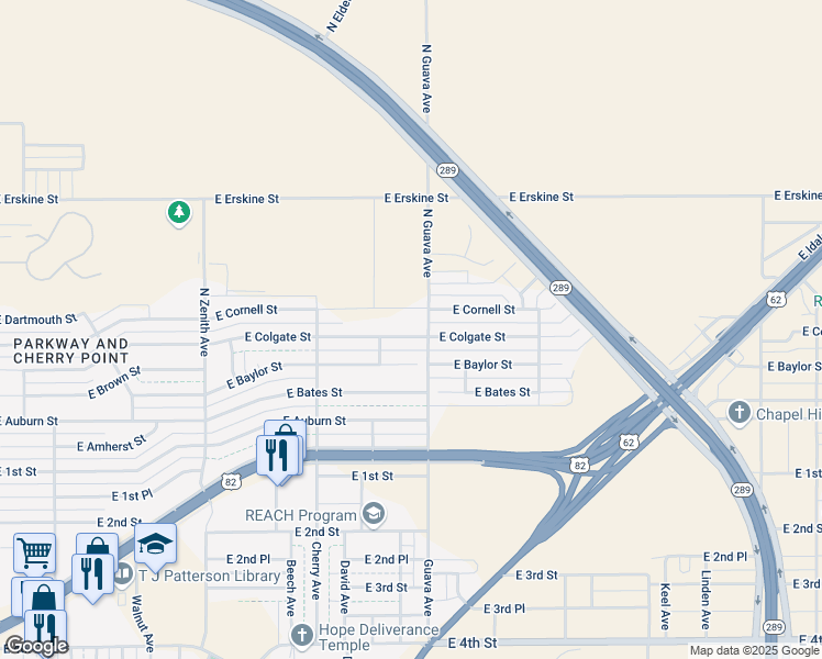 map of restaurants, bars, coffee shops, grocery stores, and more near 2939 Cornell Street in Lubbock