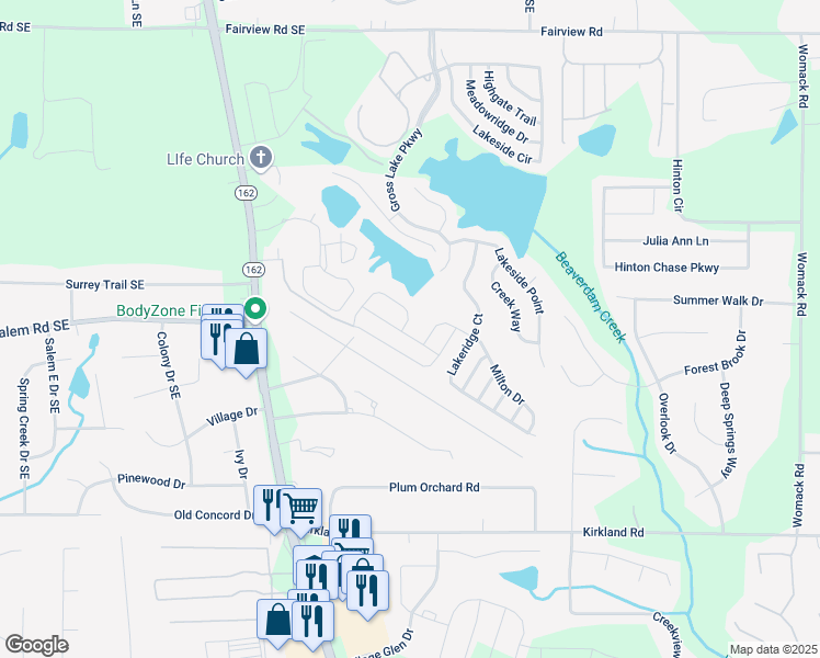 map of restaurants, bars, coffee shops, grocery stores, and more near 110 Colser Drive in Covington