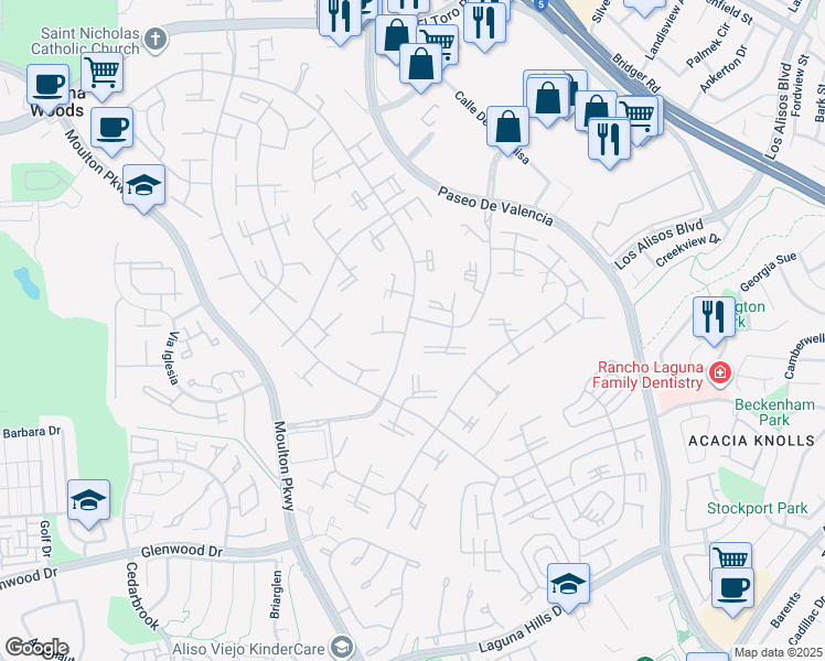 map of restaurants, bars, coffee shops, grocery stores, and more near 547 Via Estrada in Laguna Woods
