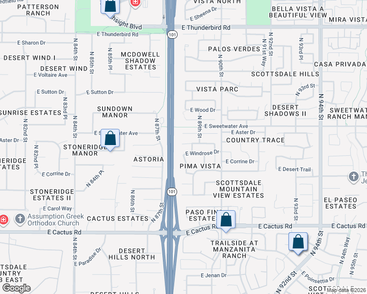 map of restaurants, bars, coffee shops, grocery stores, and more near 8807 East Dahlia Drive in Scottsdale