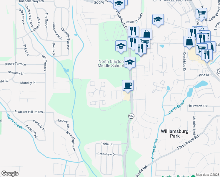 map of restaurants, bars, coffee shops, grocery stores, and more near 1774 Broad River Road in Atlanta