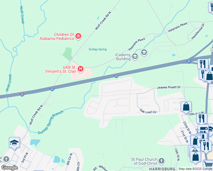 map of restaurants, bars, coffee shops, grocery stores, and more near 310 Fox Run Circle in Pell City