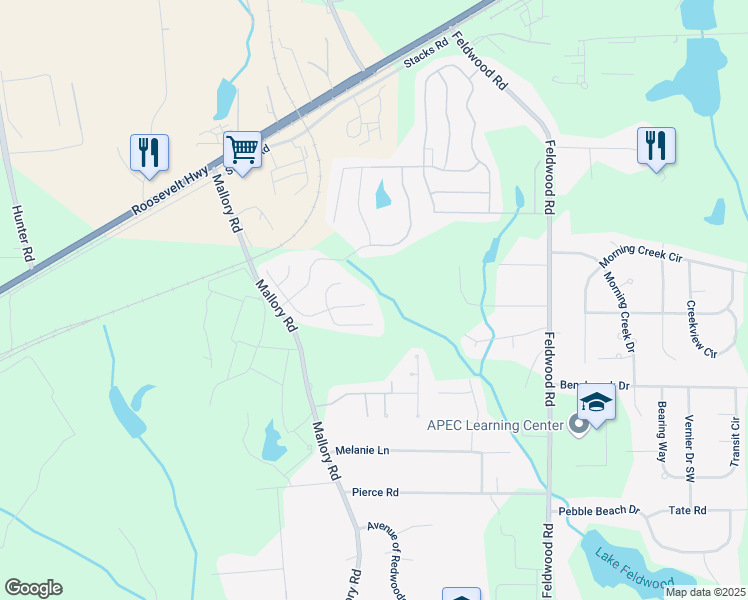 map of restaurants, bars, coffee shops, grocery stores, and more near 4155 Winston Circle in College Park