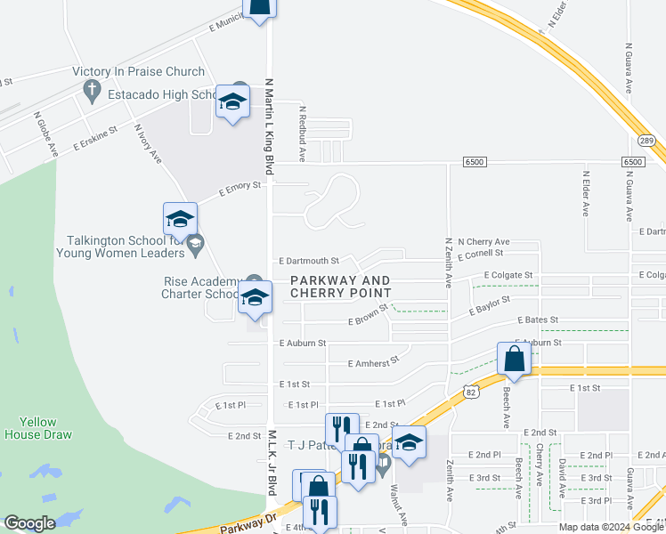 map of restaurants, bars, coffee shops, grocery stores, and more near 1728 East Dartmouth Street in Lubbock