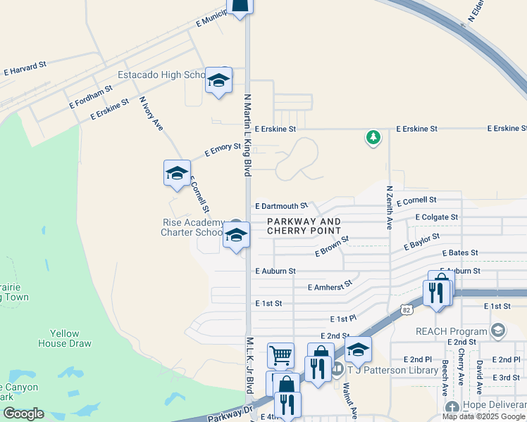 map of restaurants, bars, coffee shops, grocery stores, and more near 1714 E Dartmouth St in Lubbock