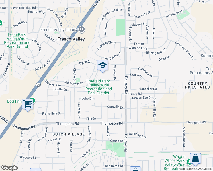 map of restaurants, bars, coffee shops, grocery stores, and more near 31870 Odyssey Drive in Winchester