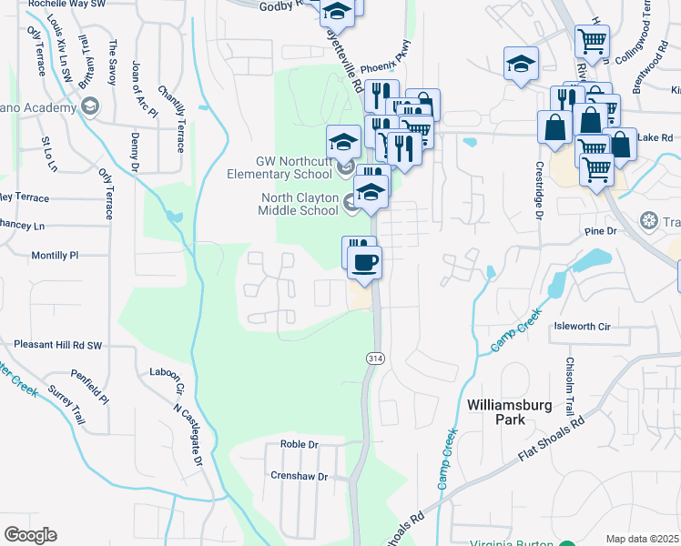 map of restaurants, bars, coffee shops, grocery stores, and more near 1796 Broad River Road in Atlanta