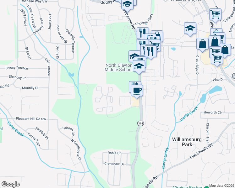 map of restaurants, bars, coffee shops, grocery stores, and more near 1774 Broad River Road in Atlanta