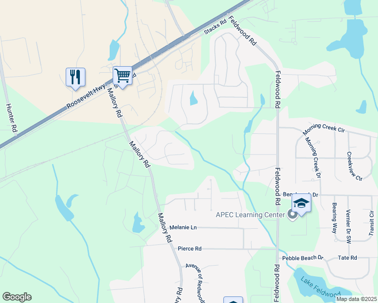 map of restaurants, bars, coffee shops, grocery stores, and more near 4155 Winston Circle in College Park