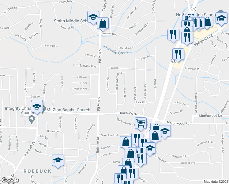 map of restaurants, bars, coffee shops, grocery stores, and more near 915 Parkway Drive in Birmingham
