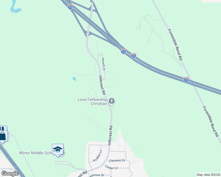 map of restaurants, bars, coffee shops, grocery stores, and more near 3294 Hillcrest Road in Adamsville