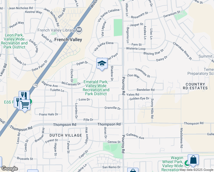 map of restaurants, bars, coffee shops, grocery stores, and more near 31870 Odyssey Drive in Winchester
