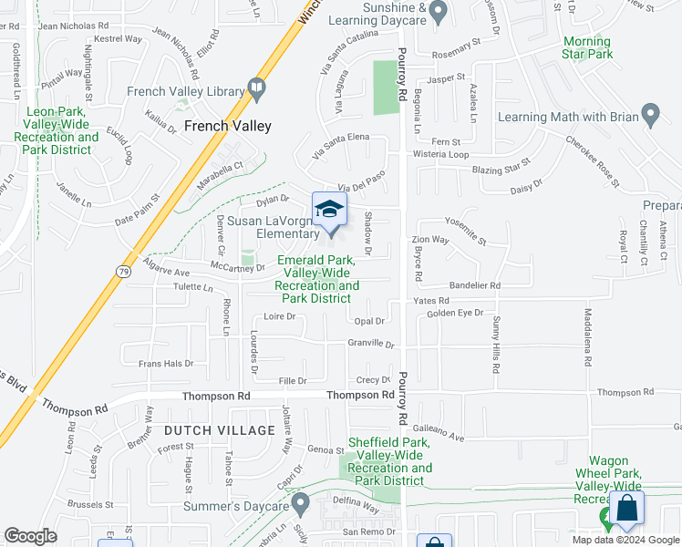 map of restaurants, bars, coffee shops, grocery stores, and more near 35667 Capri Drive in Winchester