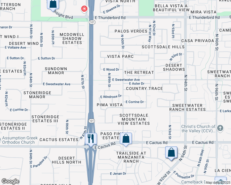 map of restaurants, bars, coffee shops, grocery stores, and more near 8957 East Dahlia Drive in Scottsdale