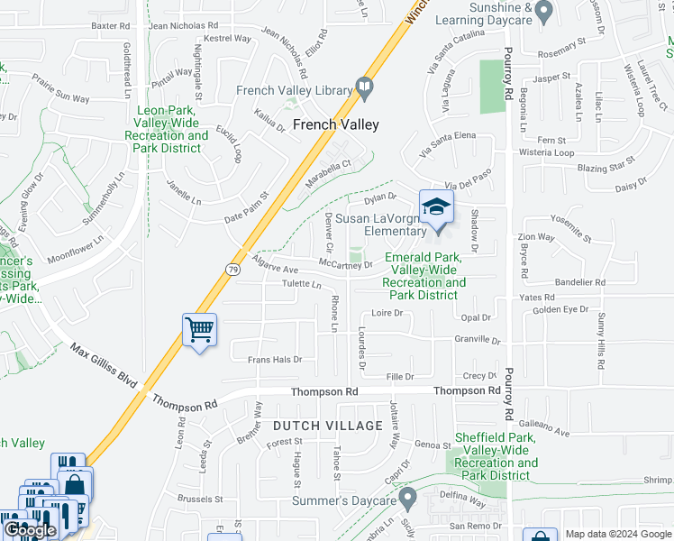 map of restaurants, bars, coffee shops, grocery stores, and more near 31531 McCartney Drive in Winchester