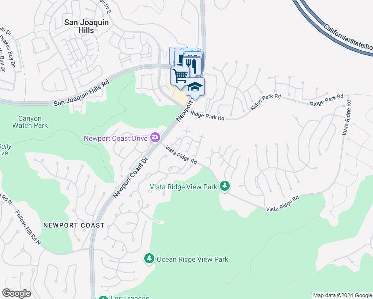 map of restaurants, bars, coffee shops, grocery stores, and more near 11 Roma Court in Newport Beach