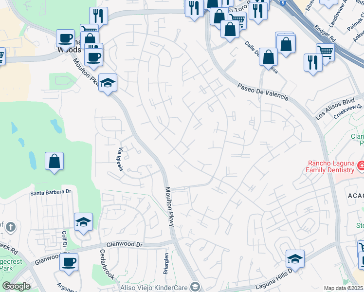 map of restaurants, bars, coffee shops, grocery stores, and more near 496 Calle Cadiz in Laguna Woods
