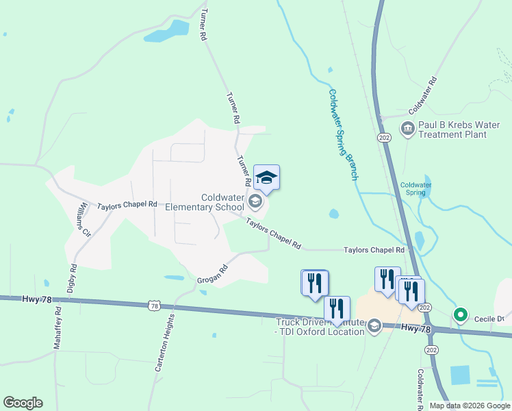 map of restaurants, bars, coffee shops, grocery stores, and more near 530 Taylors Chapel Road in Anniston