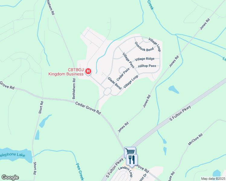 map of restaurants, bars, coffee shops, grocery stores, and more near 5680 Cedar Pass in Fairburn