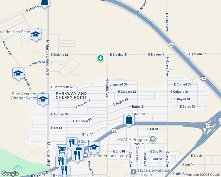 map of restaurants, bars, coffee shops, grocery stores, and more near 2604 East Cornell Street in Lubbock