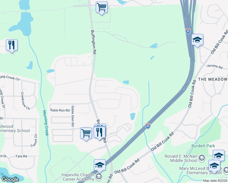 map of restaurants, bars, coffee shops, grocery stores, and more near 5632 Sable Way in Atlanta
