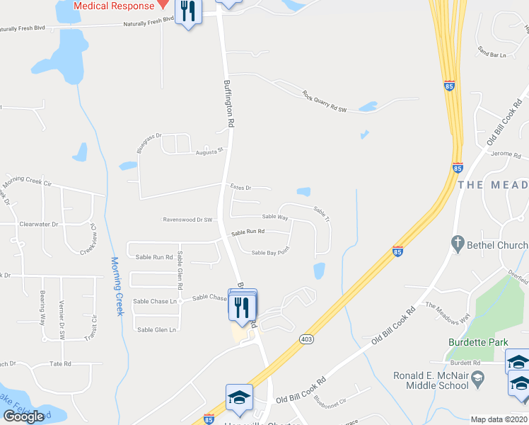 map of restaurants, bars, coffee shops, grocery stores, and more near 5604 Sable Way in Atlanta