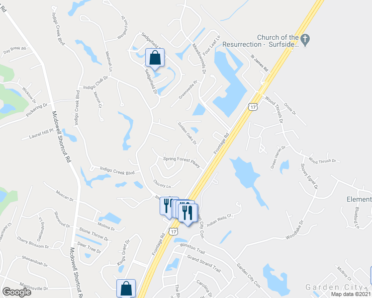 map of restaurants, bars, coffee shops, grocery stores, and more near 1302 Old Palmetto Road in Murrells Inlet