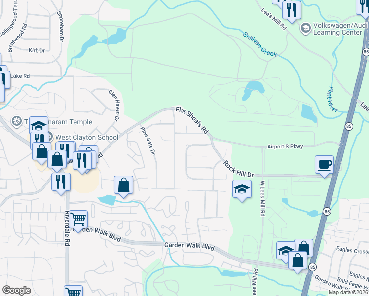 map of restaurants, bars, coffee shops, grocery stores, and more near 5573 Rock Shoals Way in Atlanta