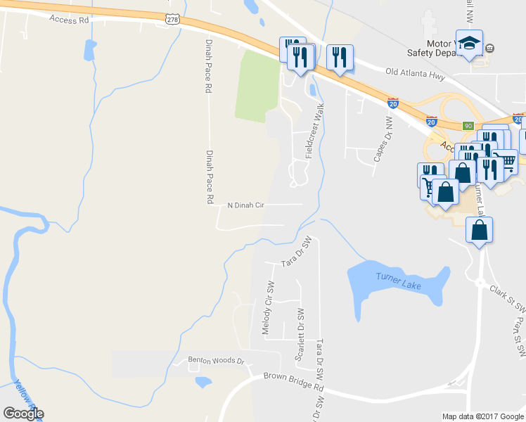 map of restaurants, bars, coffee shops, grocery stores, and more near 10173 North Dinah Circle in Covington