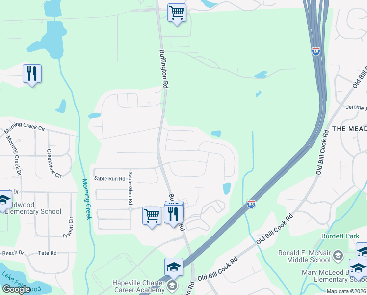 map of restaurants, bars, coffee shops, grocery stores, and more near 5604 Sable Way in Atlanta
