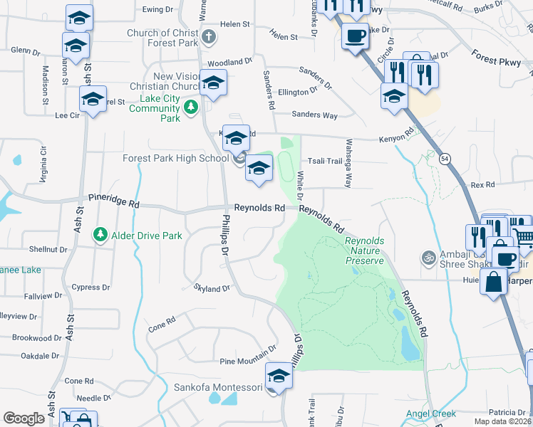 map of restaurants, bars, coffee shops, grocery stores, and more near 5515 Reynolds Road in Morrow