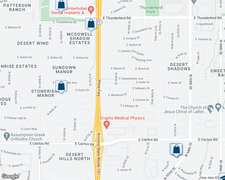map of restaurants, bars, coffee shops, grocery stores, and more near 8875 East Dahlia Drive in Scottsdale
