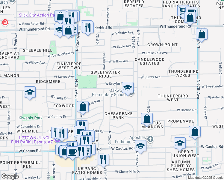 map of restaurants, bars, coffee shops, grocery stores, and more near 12921 North 72nd Drive in Peoria