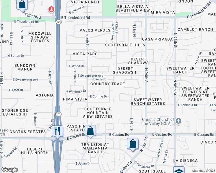 map of restaurants, bars, coffee shops, grocery stores, and more near 9087 East Sahuaro Drive in Scottsdale