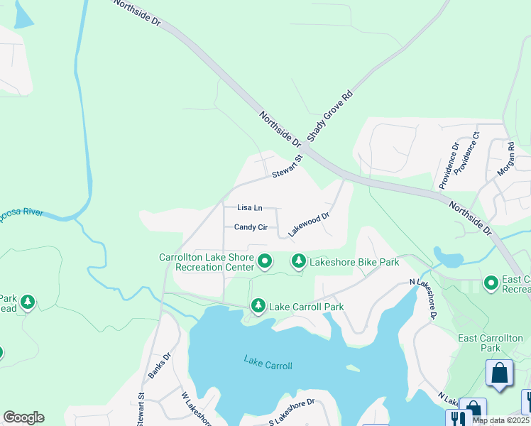 map of restaurants, bars, coffee shops, grocery stores, and more near 113 Lisa Lane in Carrollton