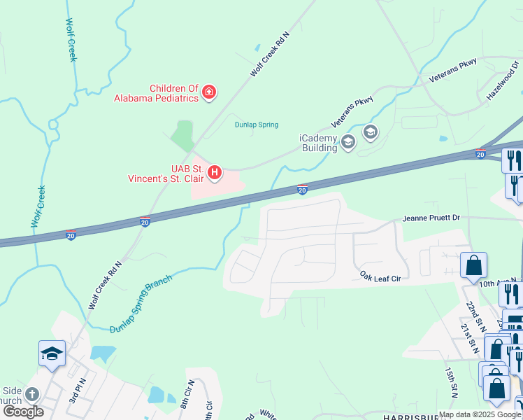 map of restaurants, bars, coffee shops, grocery stores, and more near 185 Fox Run Circle in Pell City