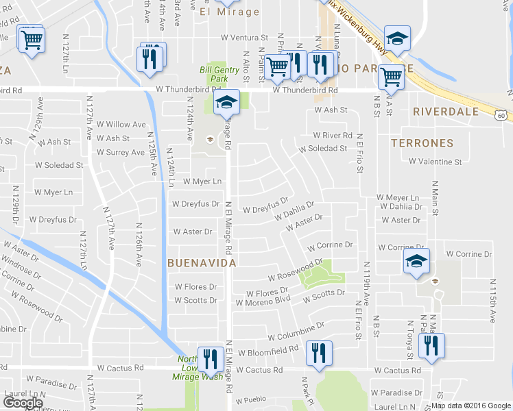 map of restaurants, bars, coffee shops, grocery stores, and more near 12172 W Dreyfus Dr in El Mirage