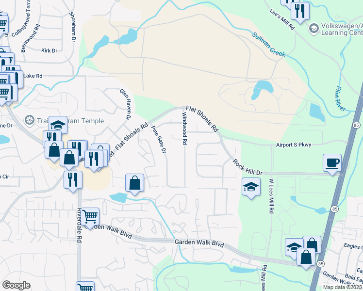 map of restaurants, bars, coffee shops, grocery stores, and more near 5561 Windwood Road in Atlanta