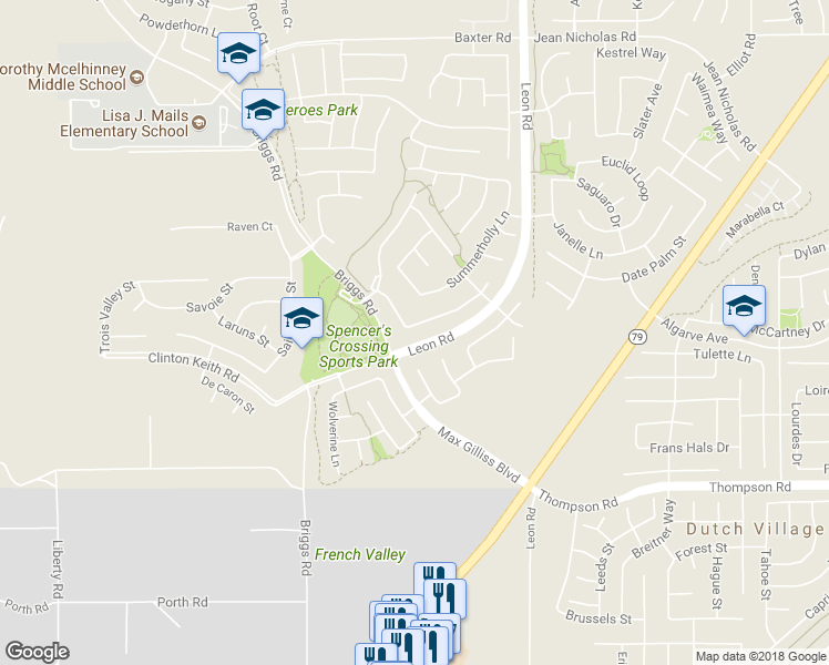 map of restaurants, bars, coffee shops, grocery stores, and more near 30771 Moonflower Road in Murrieta