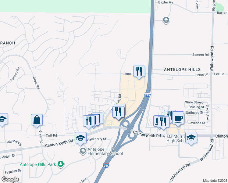 map of restaurants, bars, coffee shops, grocery stores, and more near 27716 Bluebell Court in Murrieta