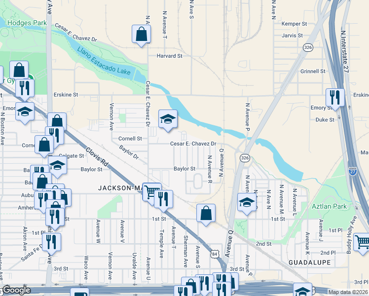 map of restaurants, bars, coffee shops, grocery stores, and more near 321 North Sherman Avenue in Lubbock