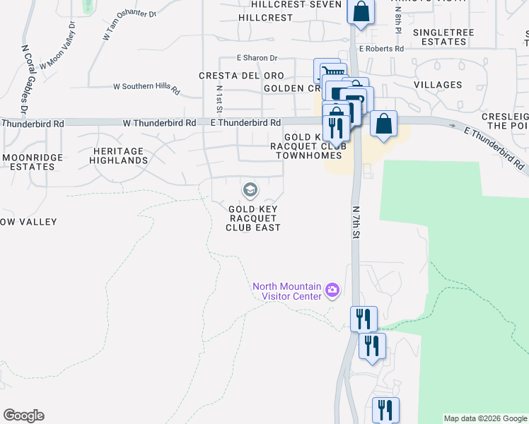 map of restaurants, bars, coffee shops, grocery stores, and more near 233 East Aster Drive in Phoenix