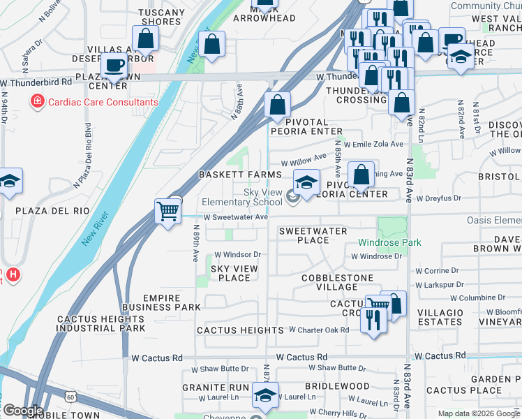 map of restaurants, bars, coffee shops, grocery stores, and more near 13067 North 87th Drive in Peoria