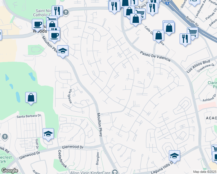 map of restaurants, bars, coffee shops, grocery stores, and more near 496 Calle Cadiz in Laguna Woods