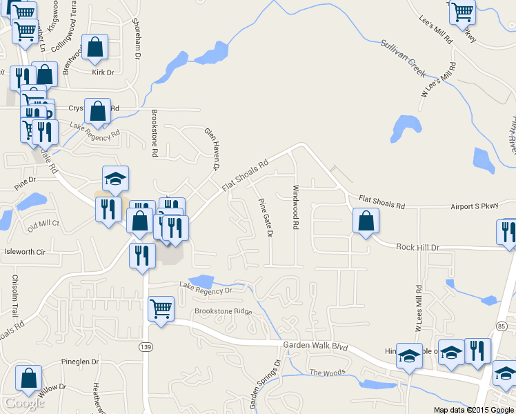 map of restaurants, bars, coffee shops, grocery stores, and more near 5572 Pine Gate Drive in Atlanta