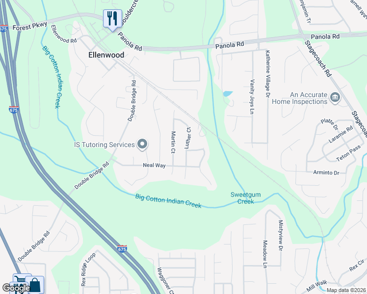 map of restaurants, bars, coffee shops, grocery stores, and more near 5561 Luther Court in Ellenwood
