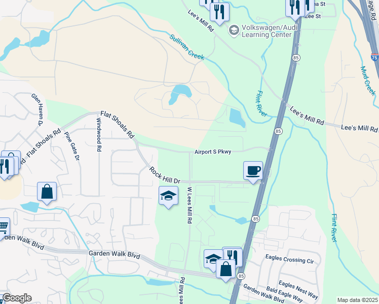 map of restaurants, bars, coffee shops, grocery stores, and more near 400 Flat Shoals Road in Atlanta