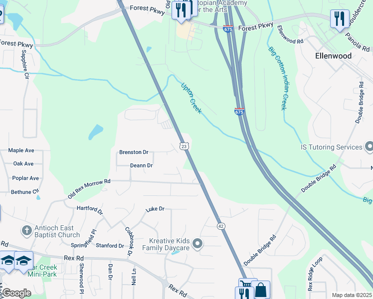map of restaurants, bars, coffee shops, grocery stores, and more near 5564 Macon Highway in Ellenwood