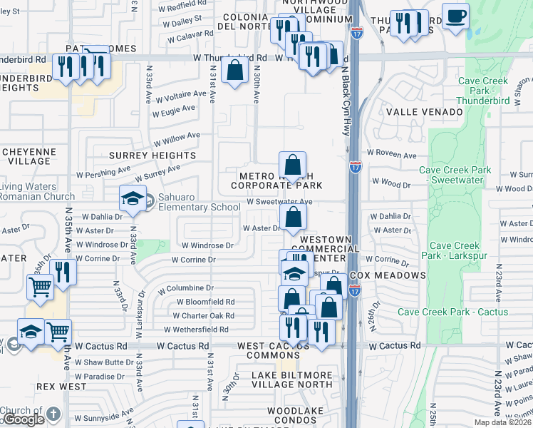 map of restaurants, bars, coffee shops, grocery stores, and more near 12820 North 29th Drive in Phoenix