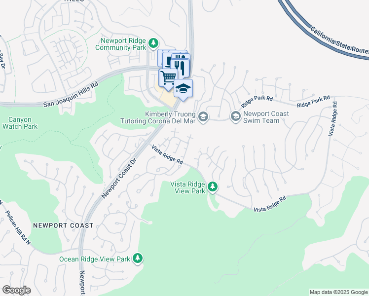 map of restaurants, bars, coffee shops, grocery stores, and more near 2 Teramo Court in Newport Beach
